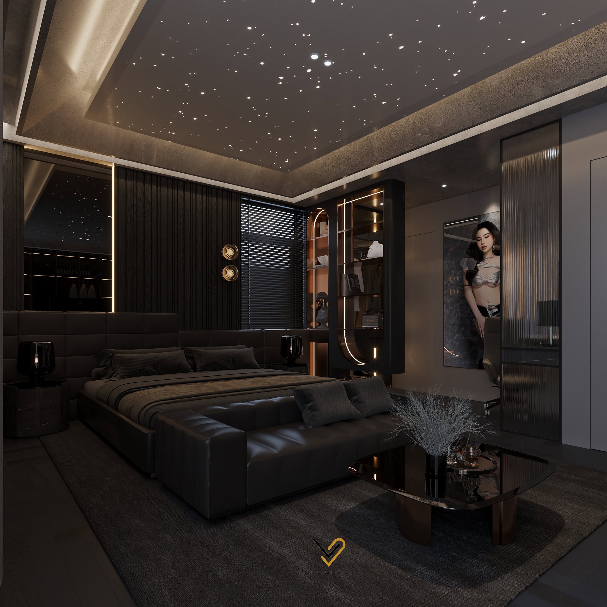 Mẫu phòng ngủ đẹp cho nữ tone trầm kín đáo, bí ẩn 