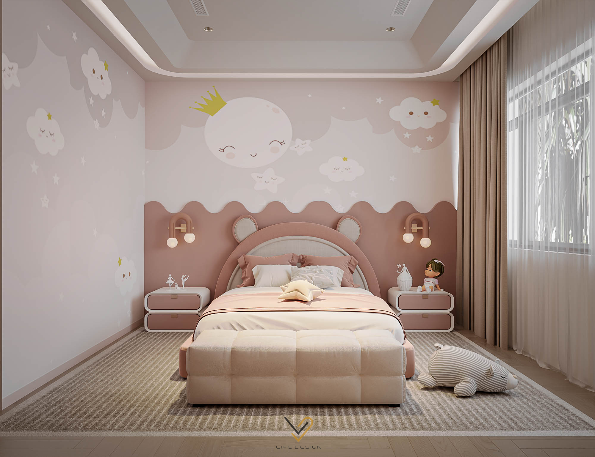 Thiết kế phòng ngủ đẹp cho bé gái với tông màu hồng dễ thương 