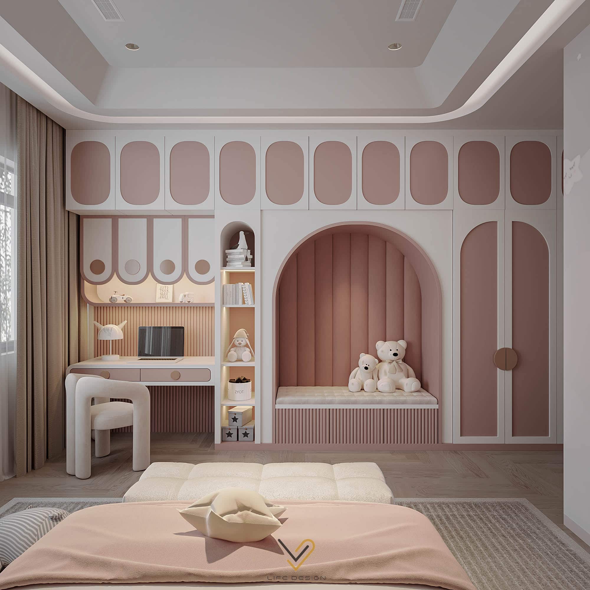 Kết hợp 3 in 1: bàn học, tủ đồ và ghế thư giãn trong cùng 1 thiết kế giúp tối ưu không gian 