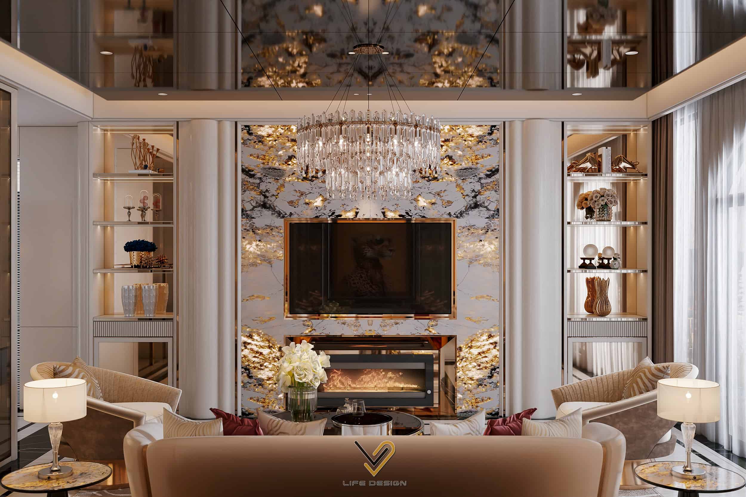 Đá xuyên sáng ốp phòng khách 