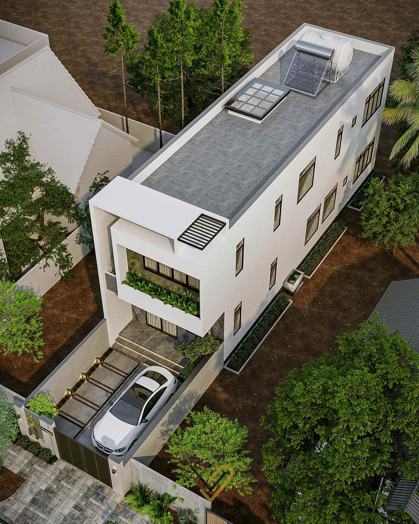 Không gian được thiết kế gọn gàng, với nhiều khung cửa tạo sự thoáng khí cho ngôi nhà 