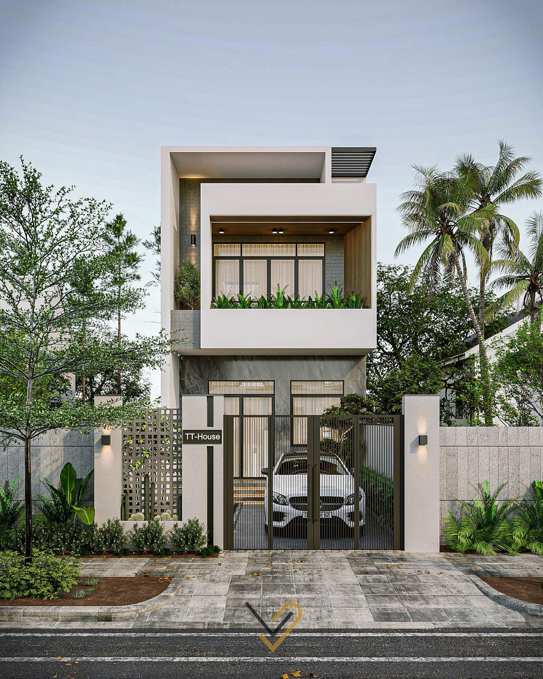 Thiết kế nhà phố mái bằng 