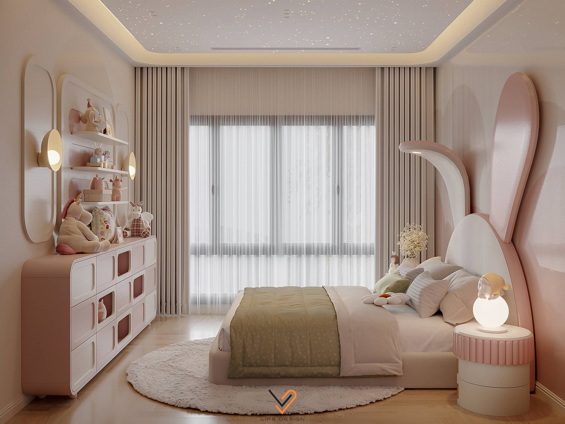 Nội thất phòng ngủ bé gái bày trí gọn gàng, tinh tế 