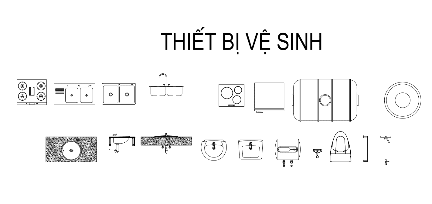 Ký hiệu thường dùng về thiết bị bếp và thiết bị vệ sinh trong nội thất 