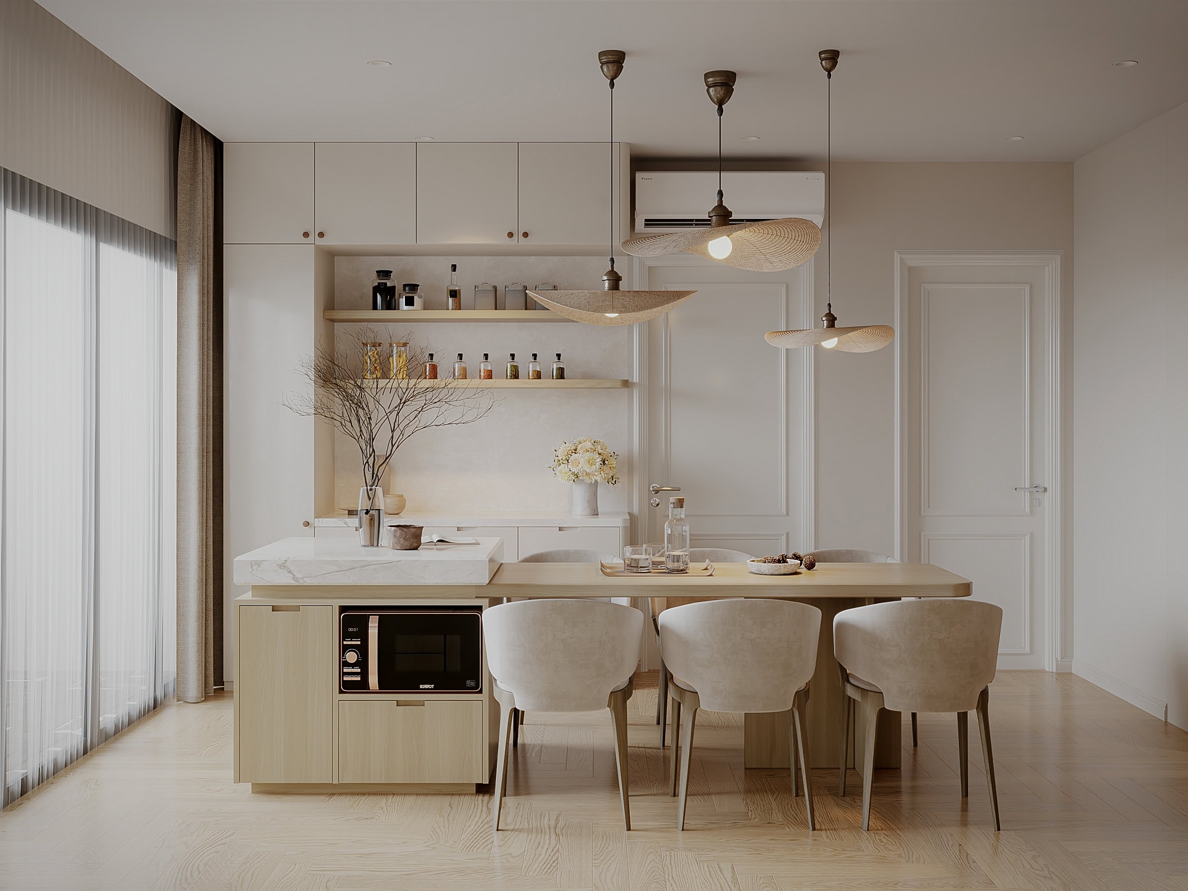 Căn bếp trắng tinh khôi, nhẹ nhàng song vẫn thật nổi bật 