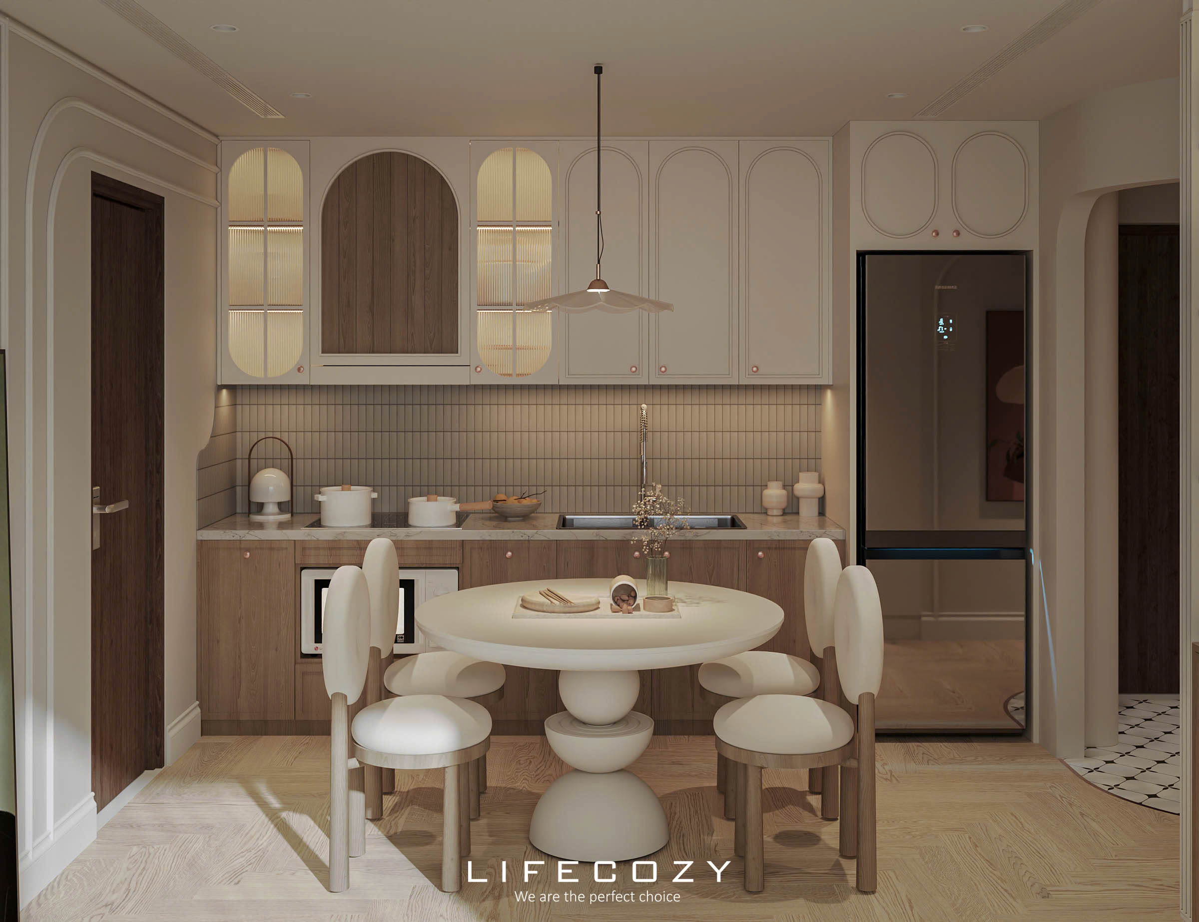 Ứng dụng của gạch mosaic trong không gian bếp phong cách Hàn Quốc 