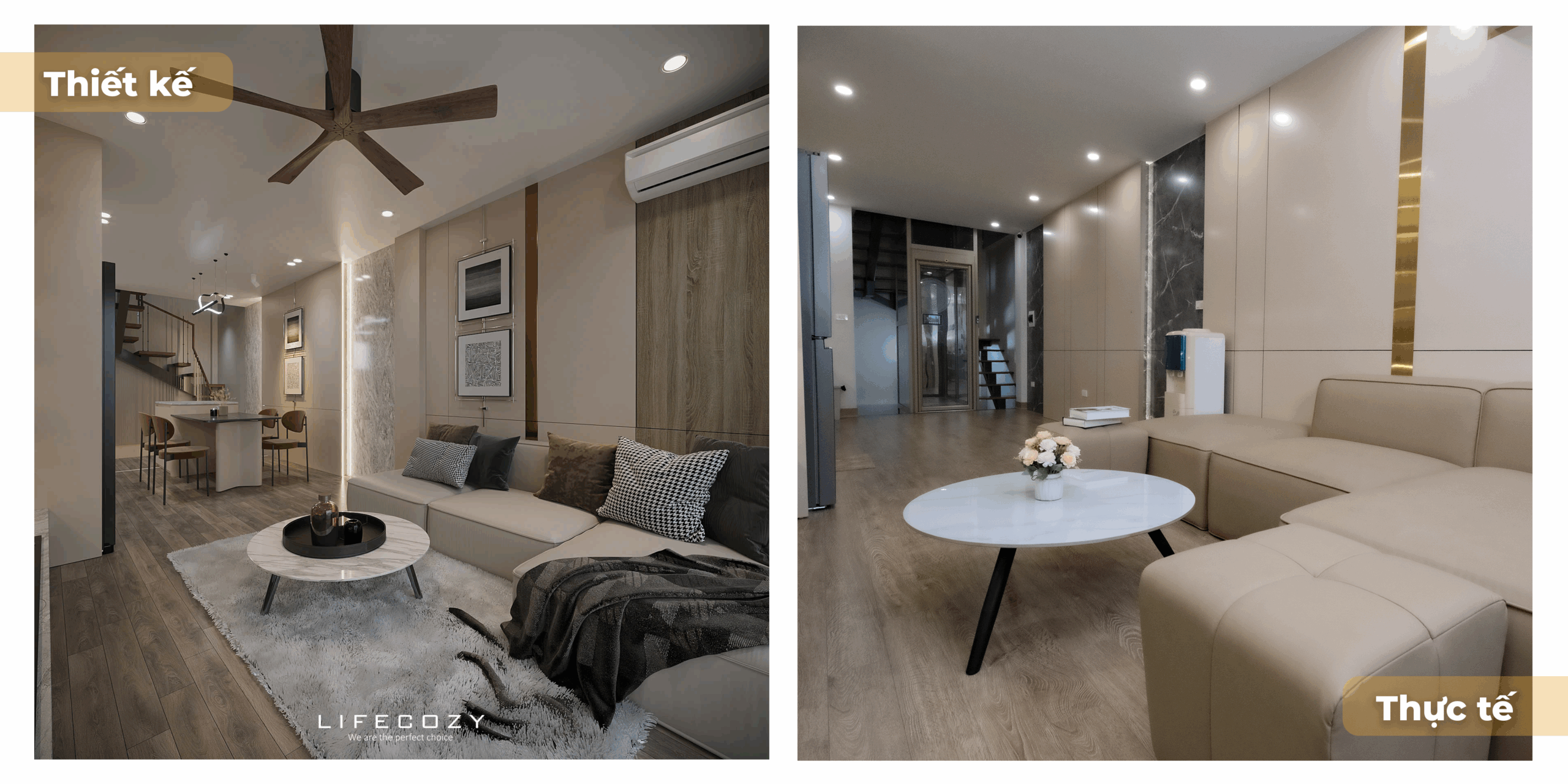 Hình ảnh thiết kế và thực tế tại công trình Thái Hà - Hà Nội 