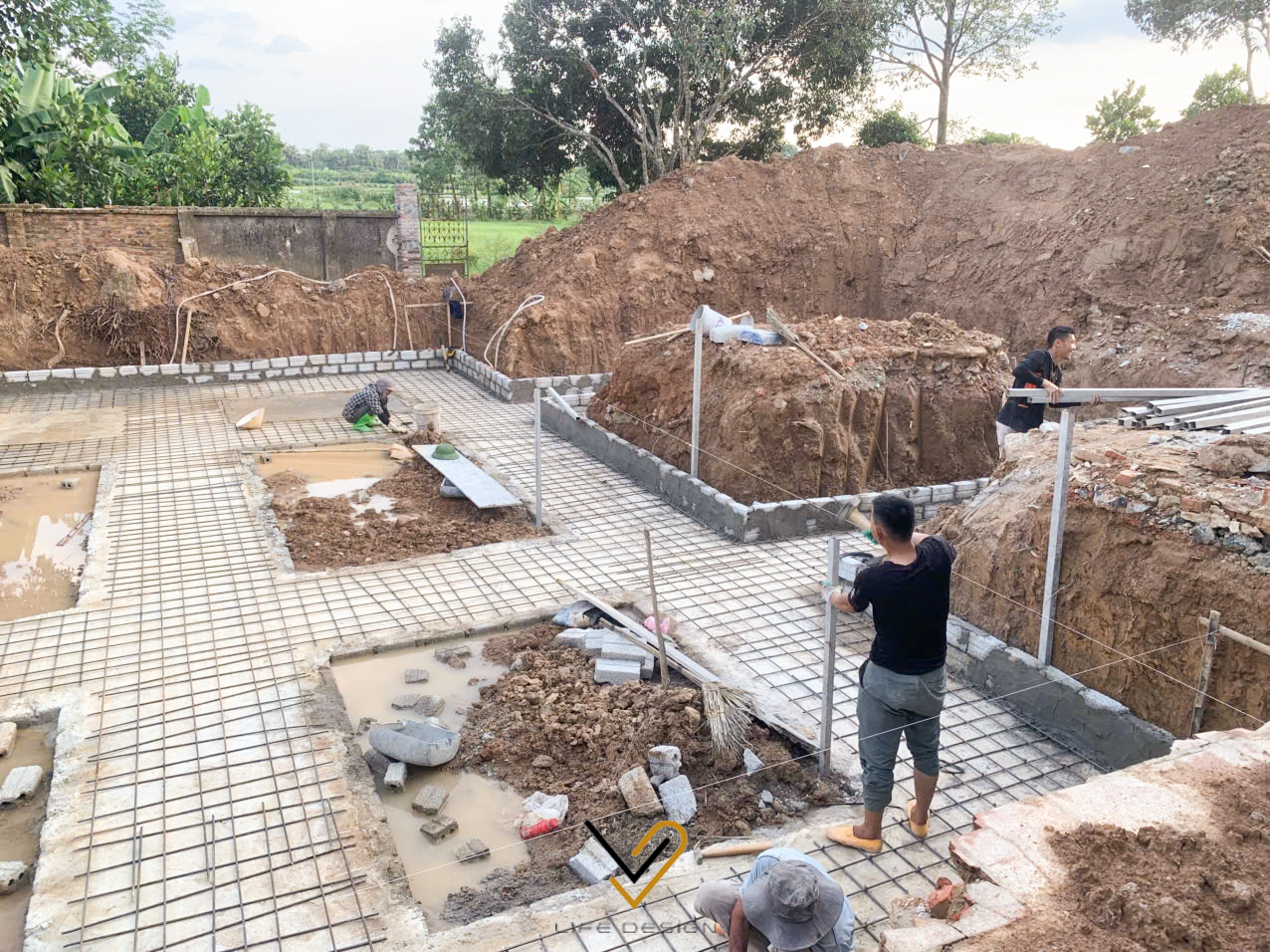 Hình ảnh thực tế thi công xây mới tại công trình biệt thự nhà vườn Thanh Hóa 1600m2 